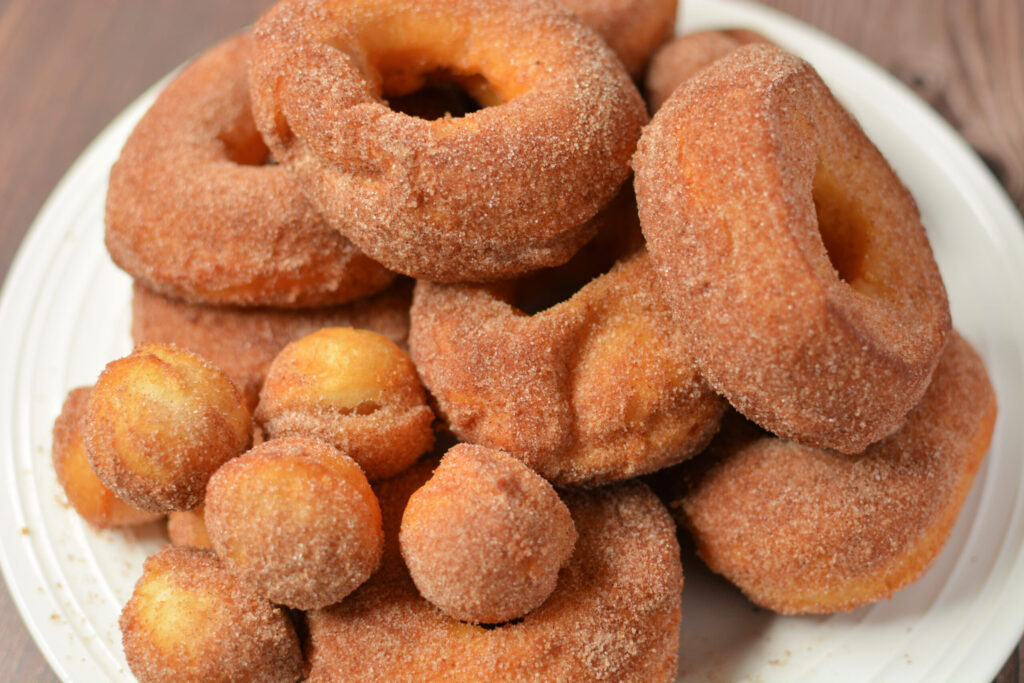 cinnamon sugar coated donuts made from biscuits
