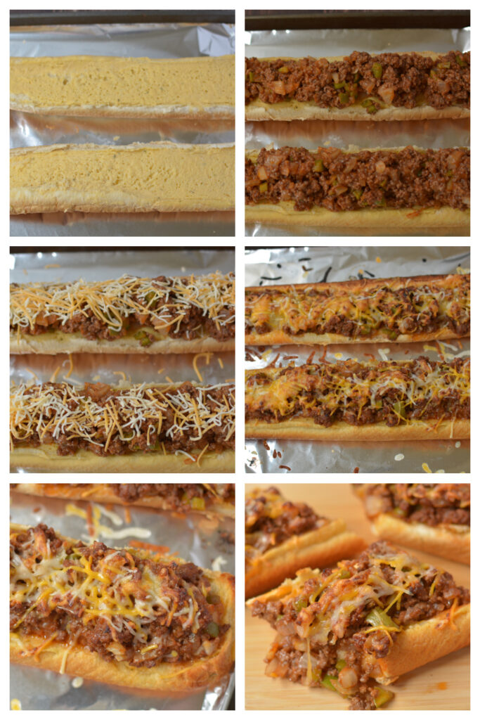 step by step on how to make sloppy joes garlic bread