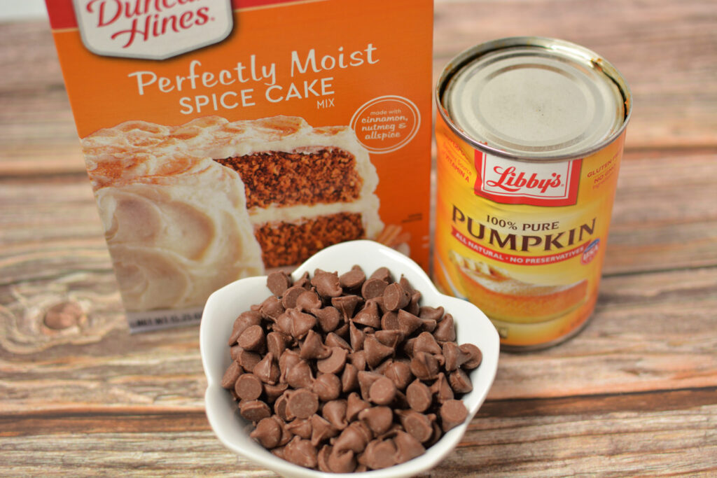 all the ingredients needed to make cake mix pumpkin bread