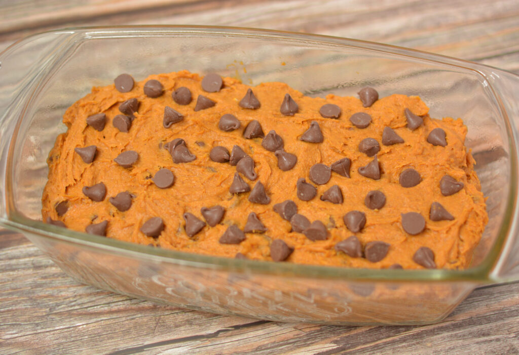 spice cake combined with pumpkin and chocolate chips for a tasty quick bread