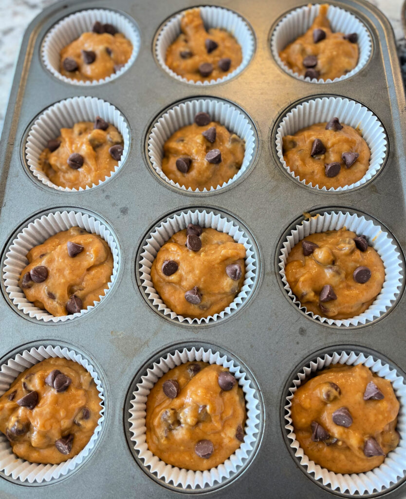 banana pumpkin muffins ready for the oven