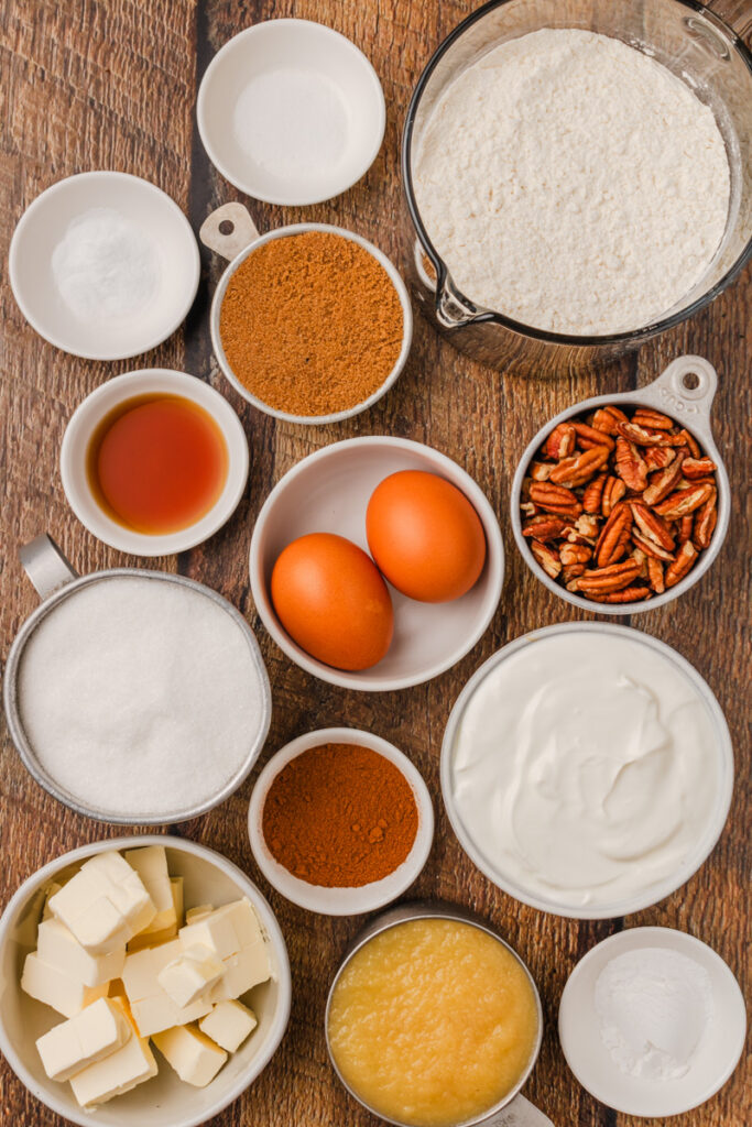 the ingredients needed to make applesauce coffee cake