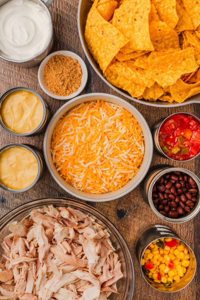 all the ingredients needed for chicken taco casserole.