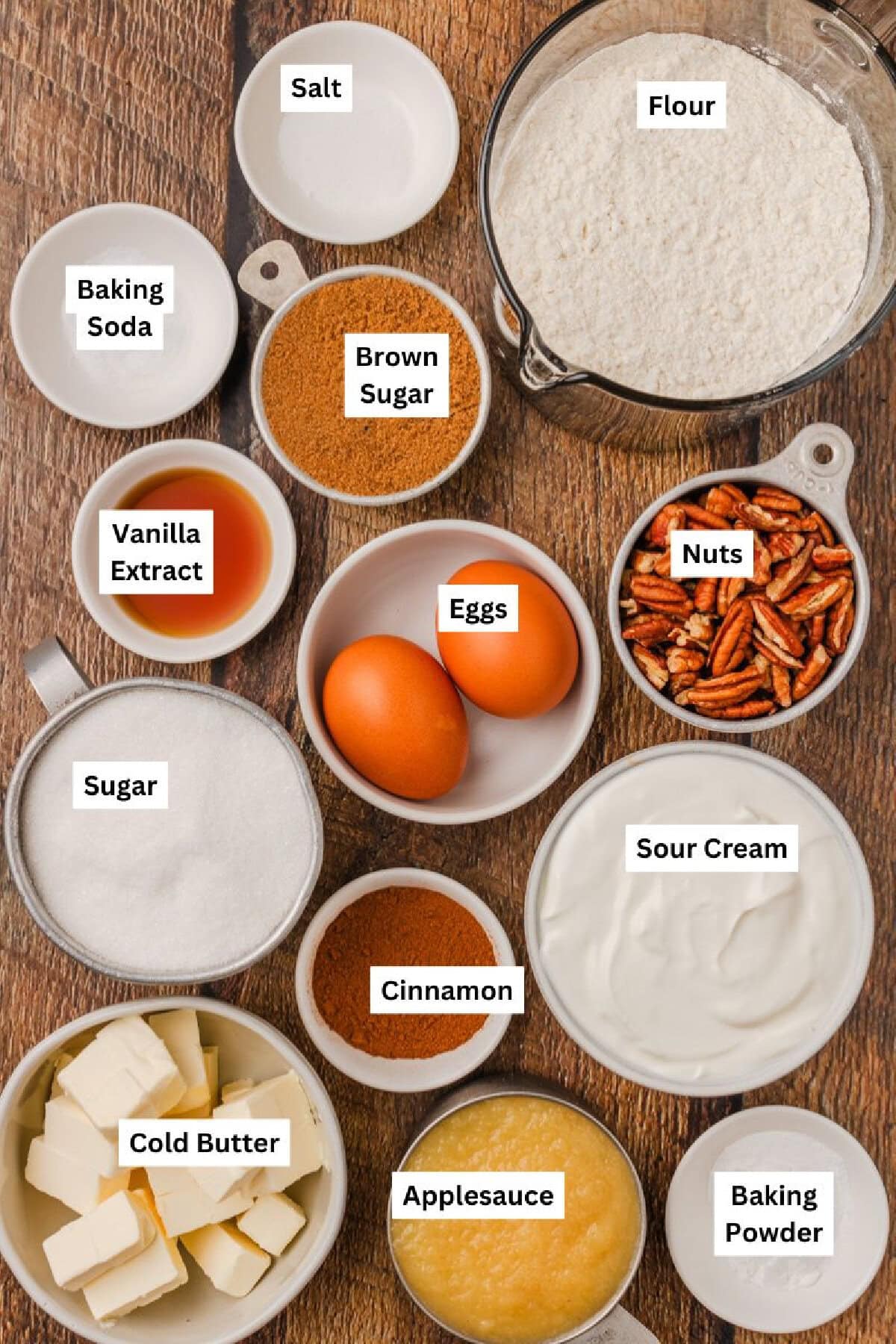 all the ingredients needed to make applesauce coffee cake.