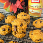 a stack of chocolate chip pumpkin cookies ready to be enjoyed.