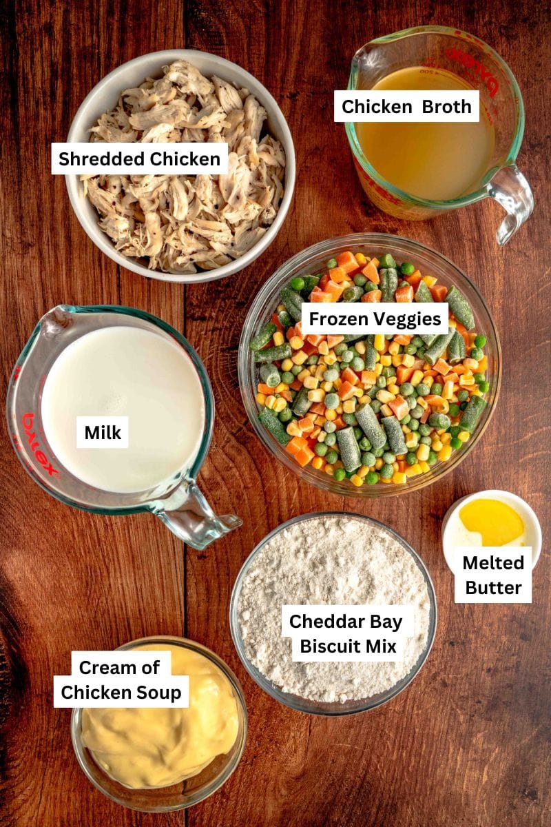 all the ingredients needed to make this chicken cobbler recipe.