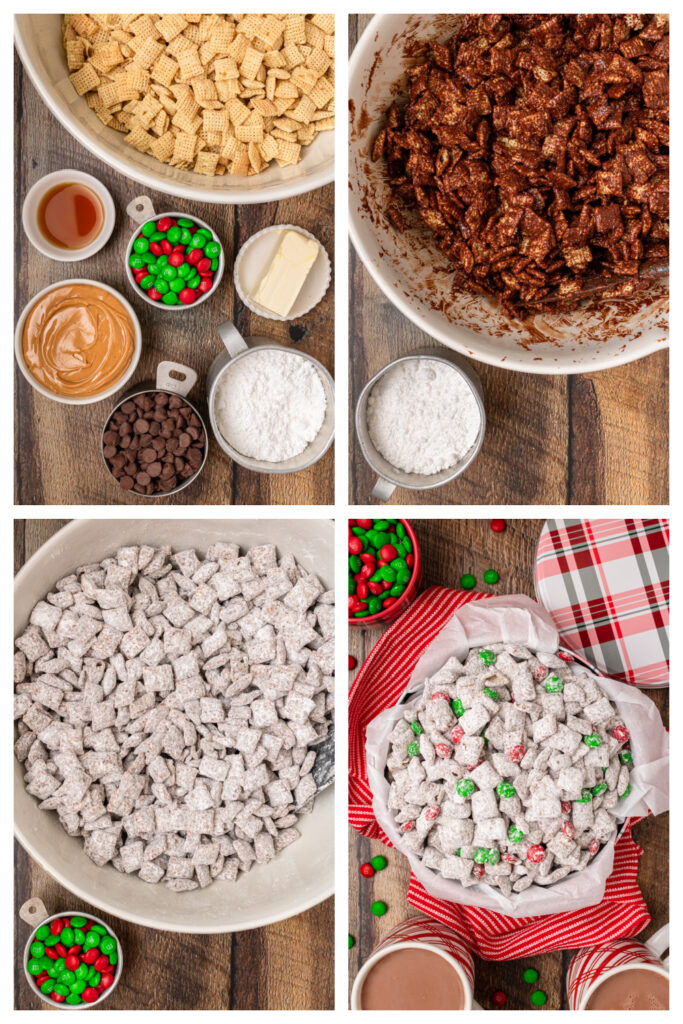 step by step on how to make christmas puppy chow.