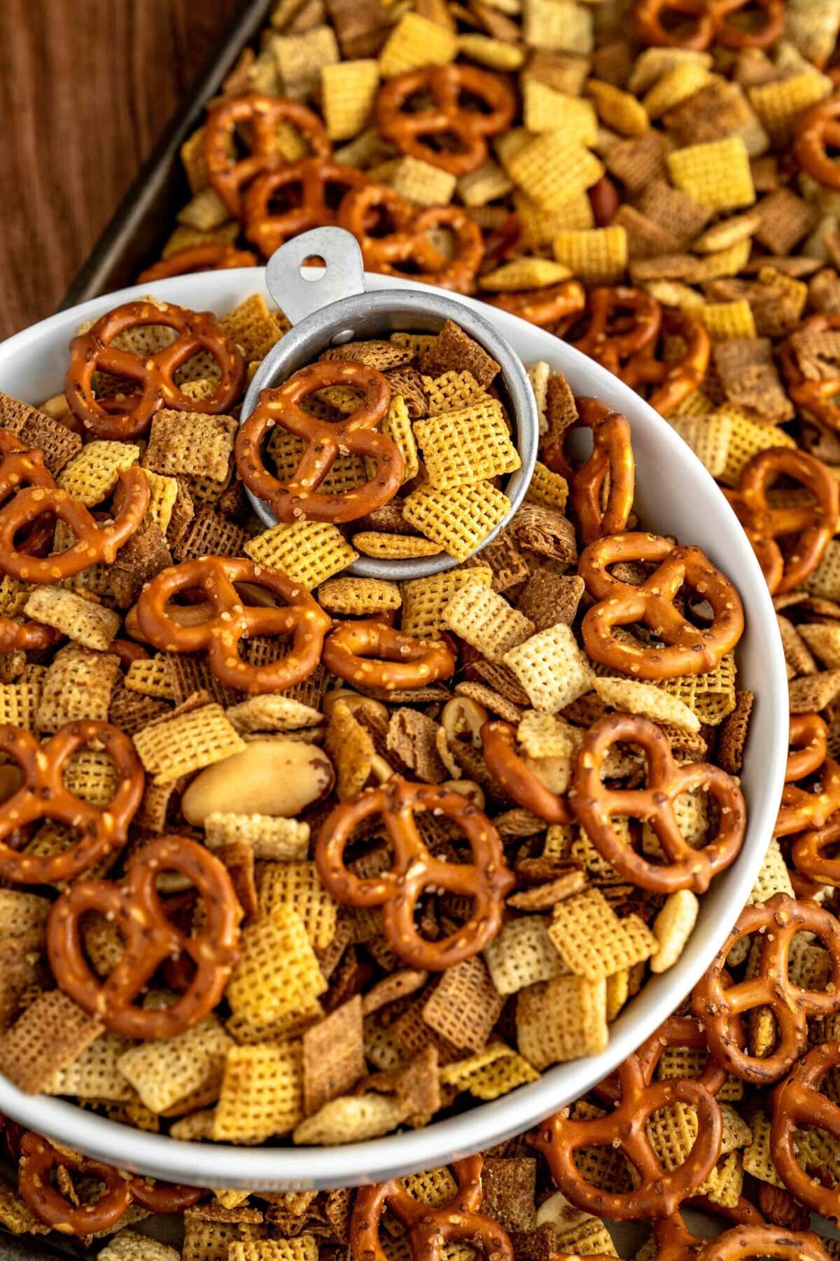 Toasted nuts, cereal, and pretzels with a cajun seasoning perfect for any occasion.