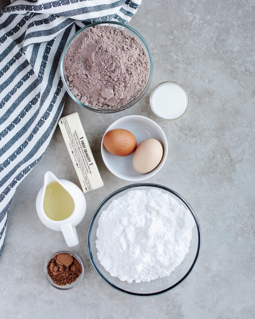 all the ingredients needed to make Shortcut Texas Sheet Cake Cookies.