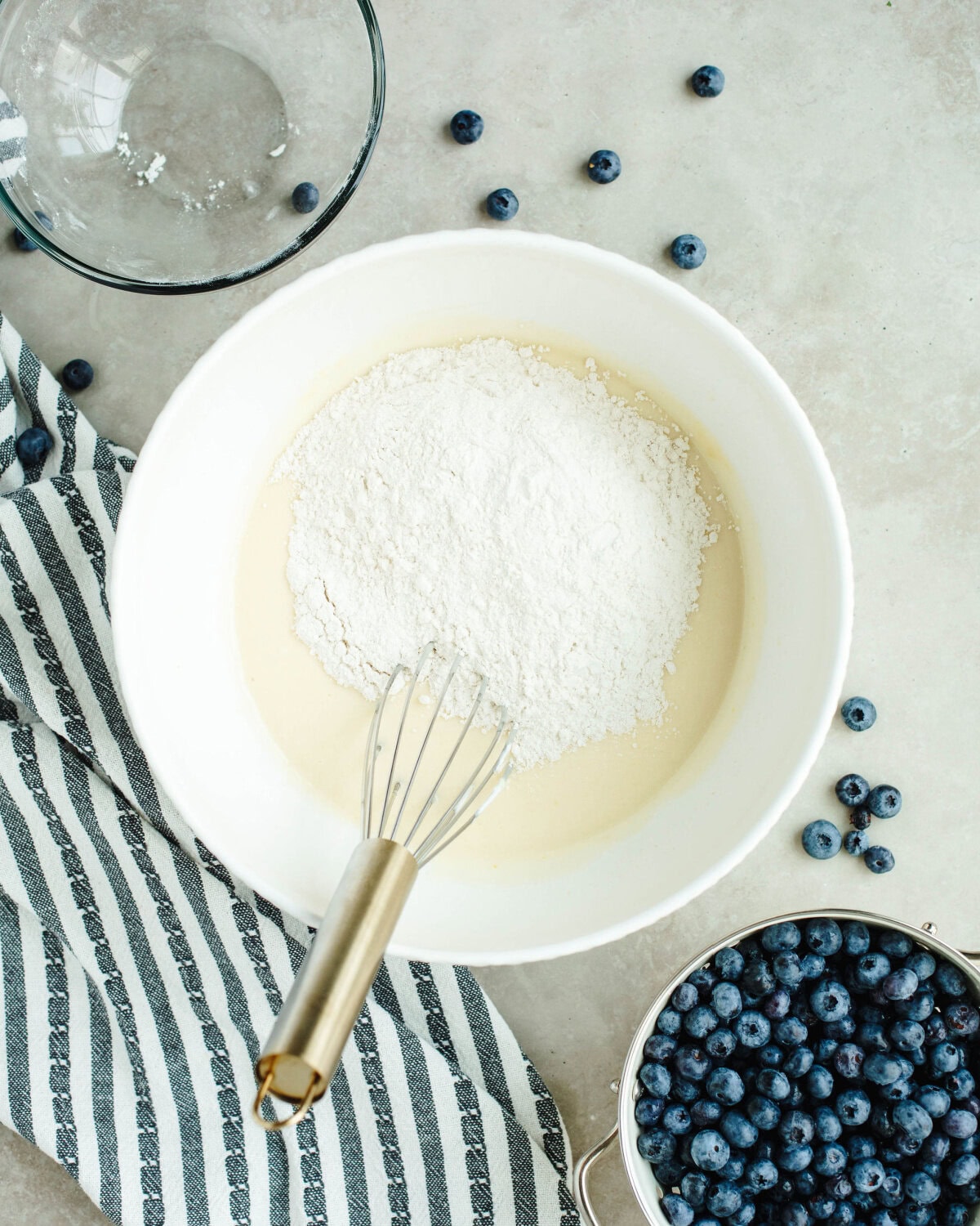dry ingredients folded into wet ingredients to make a muffin batter.