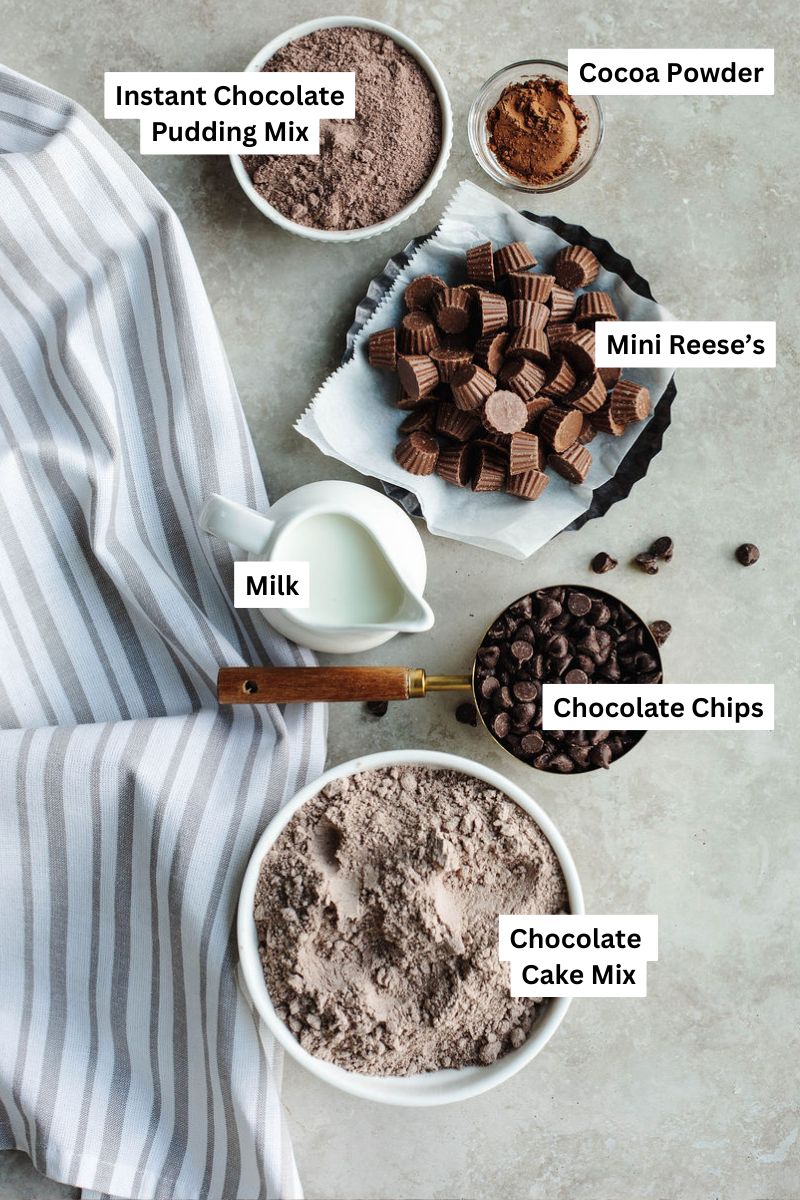 all the ingredients needed to make a chocolate cake.