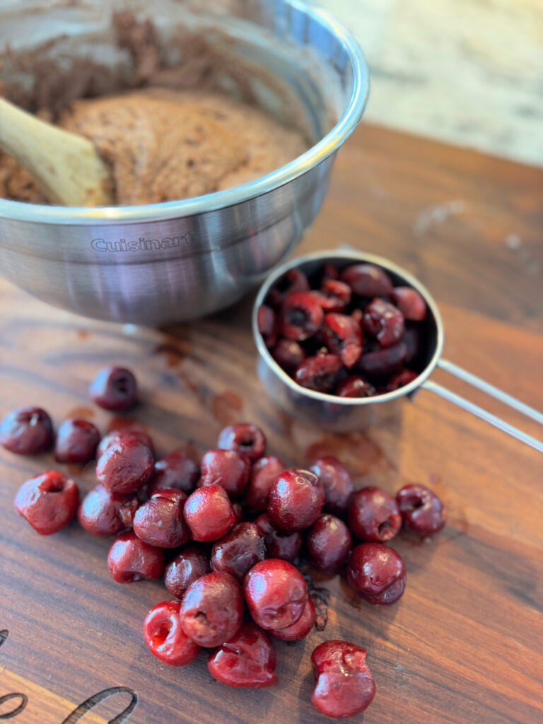 pitted and deseeded cherries to use in muffins.