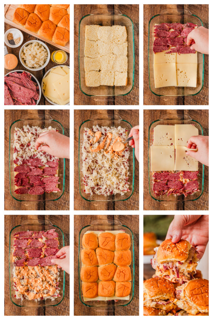step by step on how to make Reuben sliders.