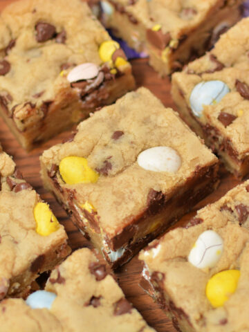 pieces of blondies with Cadbury mini eggs throughout.