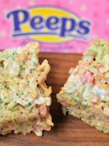 marshmallow cereal bars made with Easter marshmallow Peeps instead of mini marshmallows.