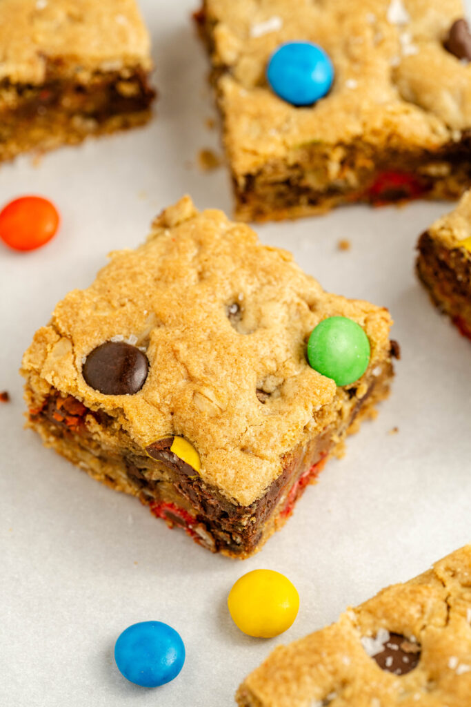 chewy chocolate and oatmeal cookie bars.