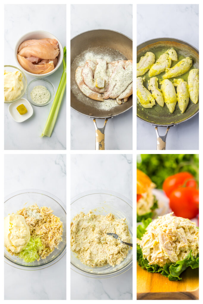 step by step on how to make classic chicken salad sandwiches.