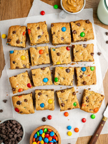 baked and cut pieces of oatmeal cookie bars.