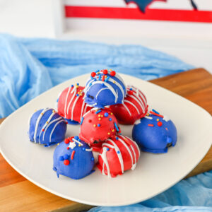 a festive truffle dessert themed for 4th of July.