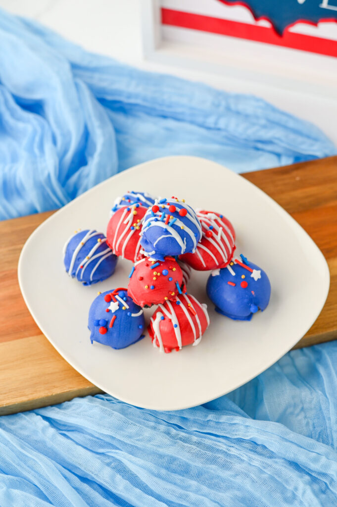 4th of July no-bake treats colored red, white, and blue.