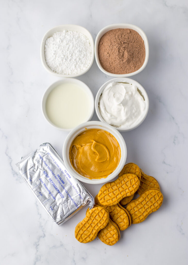all the ingredients needed to make nutter butter lasagna.