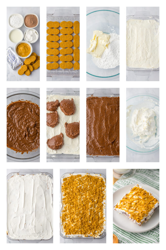 step by step on how to make the ultimate chocolate peanut butter layered dessert.