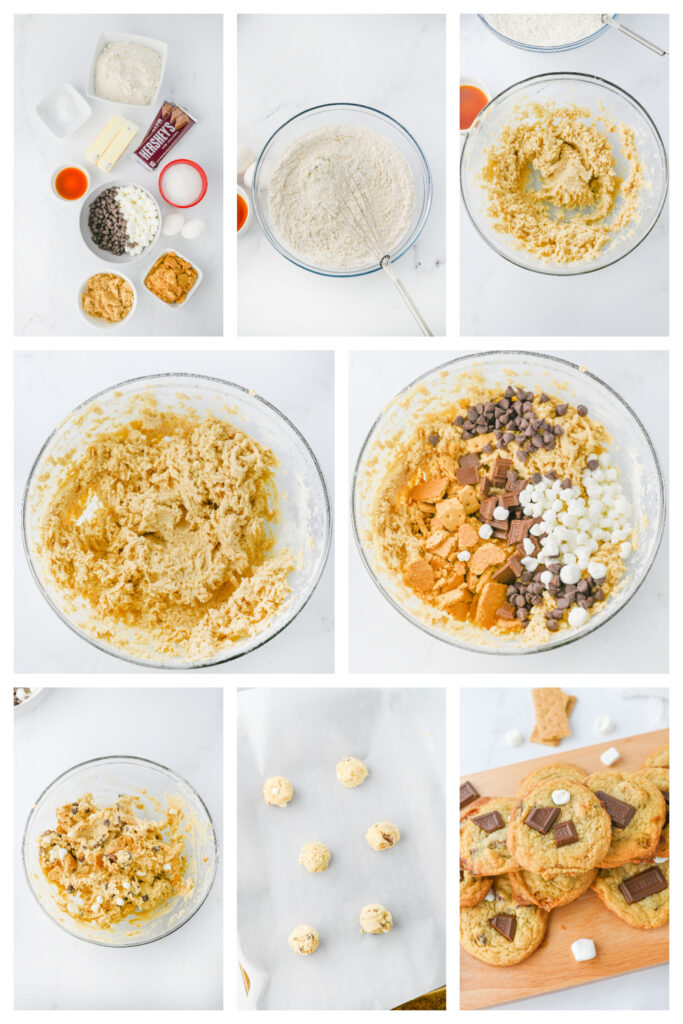 step by step on how to make smores cookies.