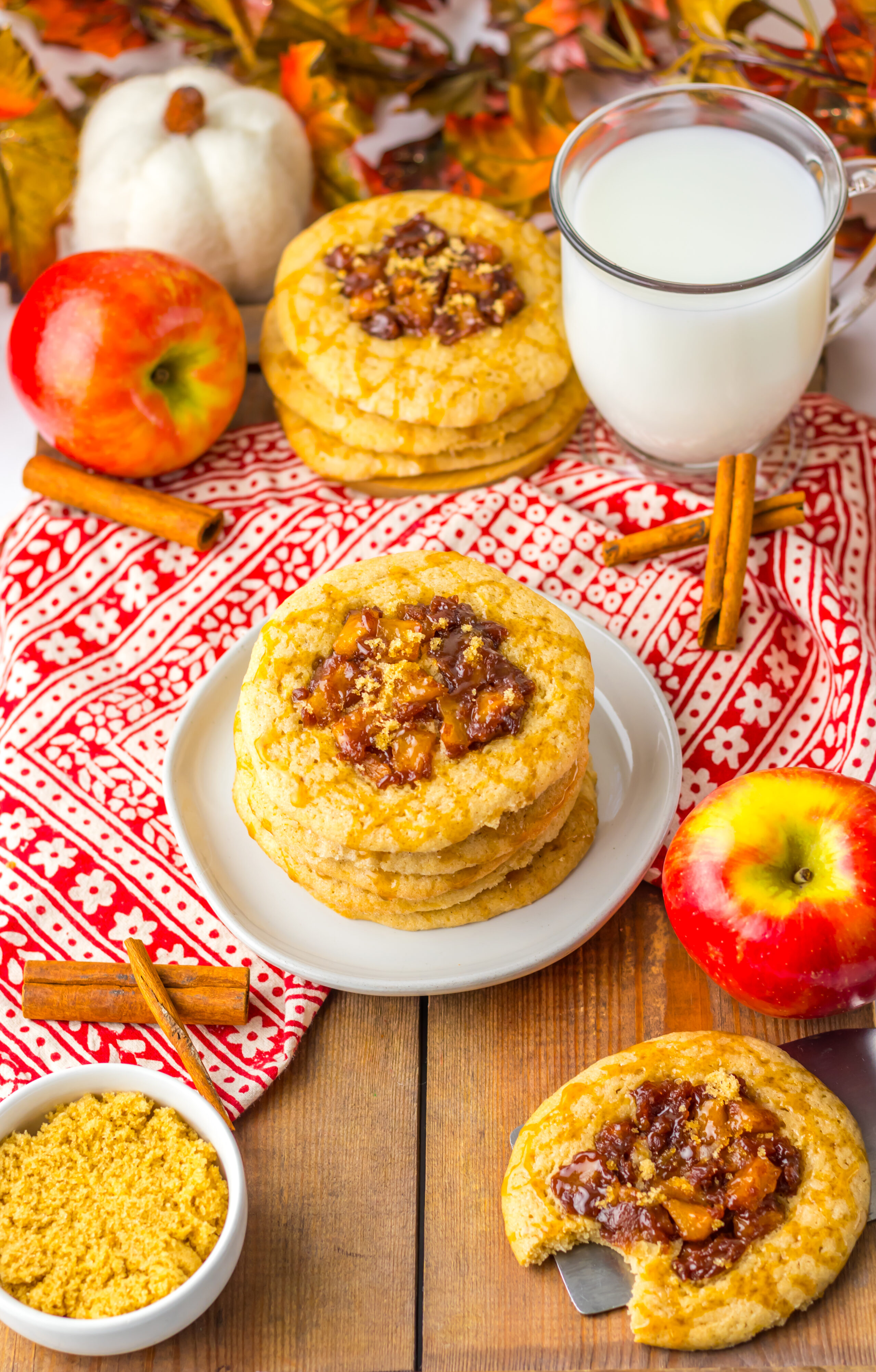 apple spiced cookies on a white dessert plate.