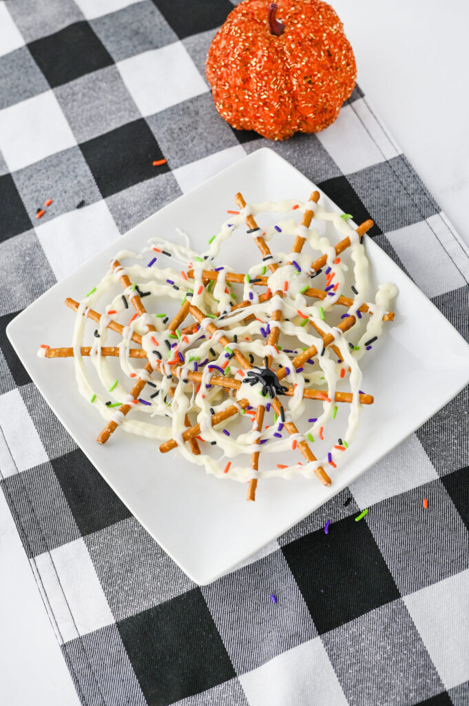 edible webs made as a spooky snack.