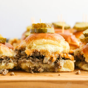 ground beef and melted cheese on a Hawaiian roll and baked.
