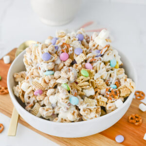 a crunchy snack made with simple ingredients in a white bowl.