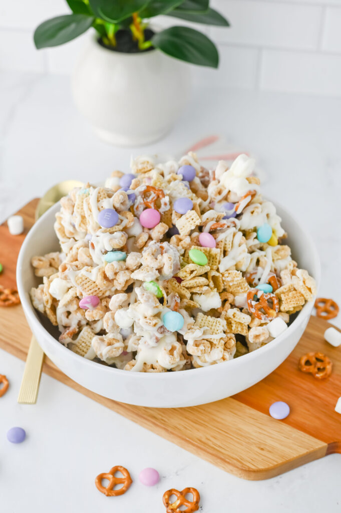 a crunchy snack made with simple ingredients in a white bowl.