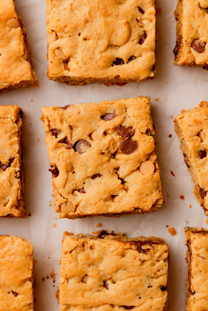 sliced bars on a sheet of parchment paper.