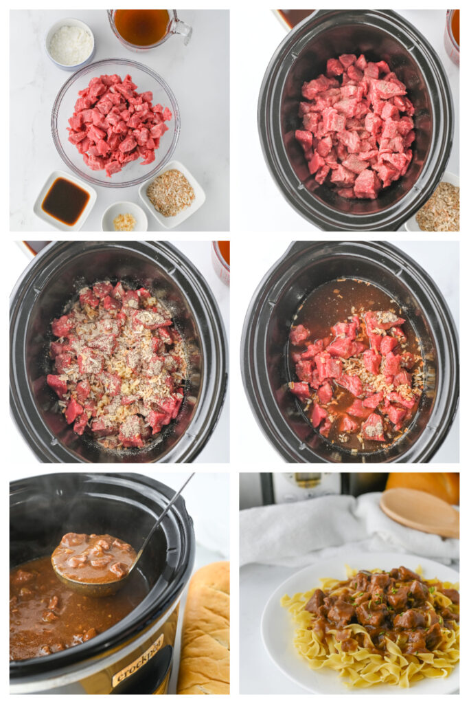 step by step on making crock pot beef tips and gravy.
