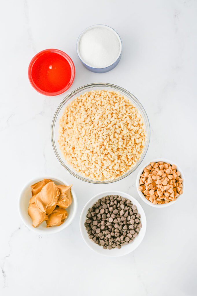 all the ingredients needed to make scotcheroos.