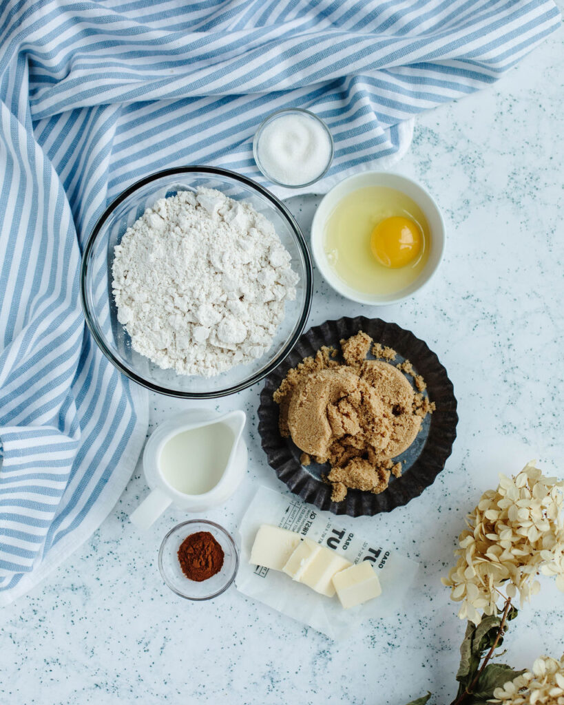 all the ingredients needed to make Bisquick Coffee Cake.