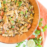 Taco Pasta Salad in a wood serving bowl.