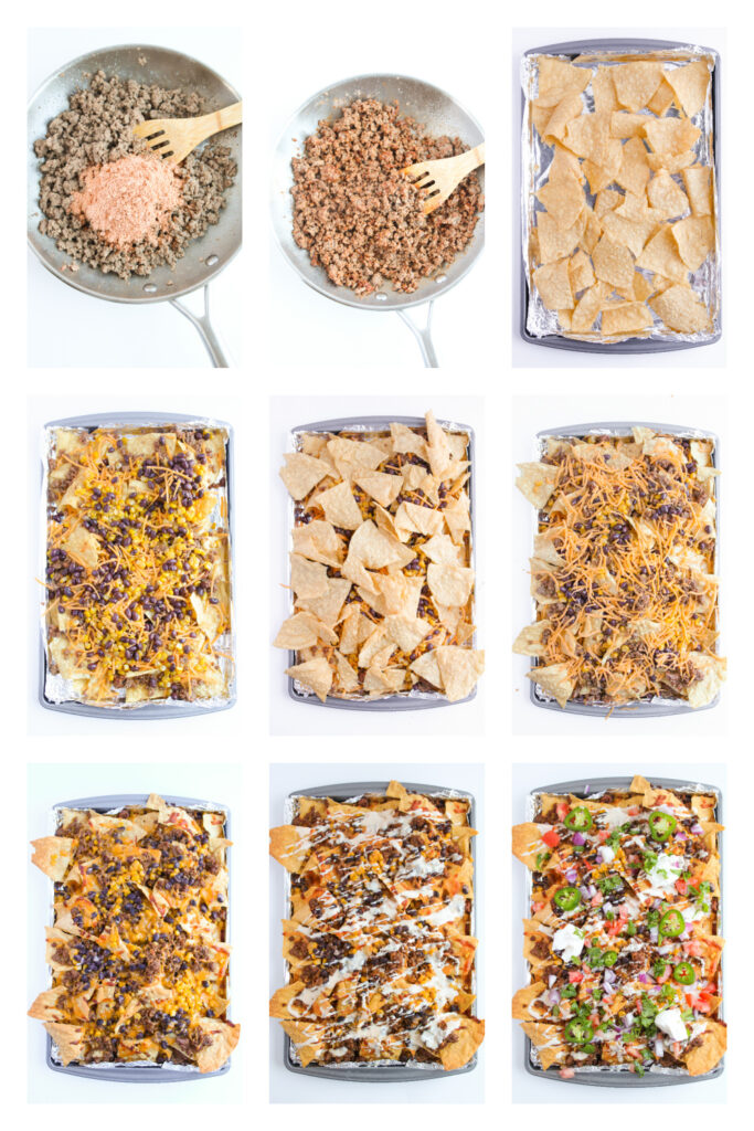 step by step on how to make Ground Beef Nachos.