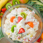 Hawaiian Cheesecake Salad in a glass bowl.