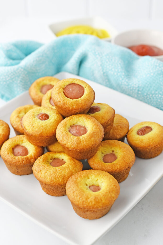 sliced hot dogs in cornbread batter and baked.