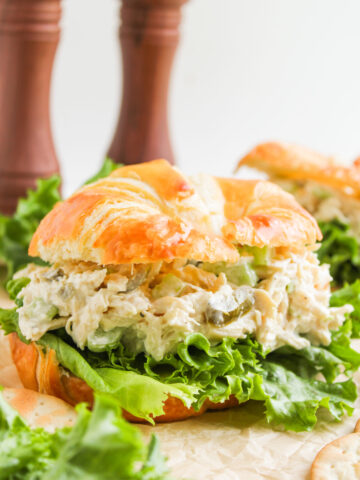 Jalapeno Chicken Salad on a croissant with lettuce.