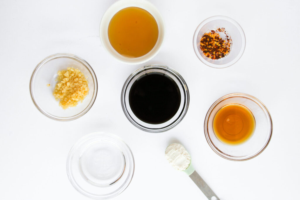 all the ingredients needed to make a homemade sauce.