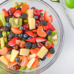 fresh Fruit Salad in a glass bowl.