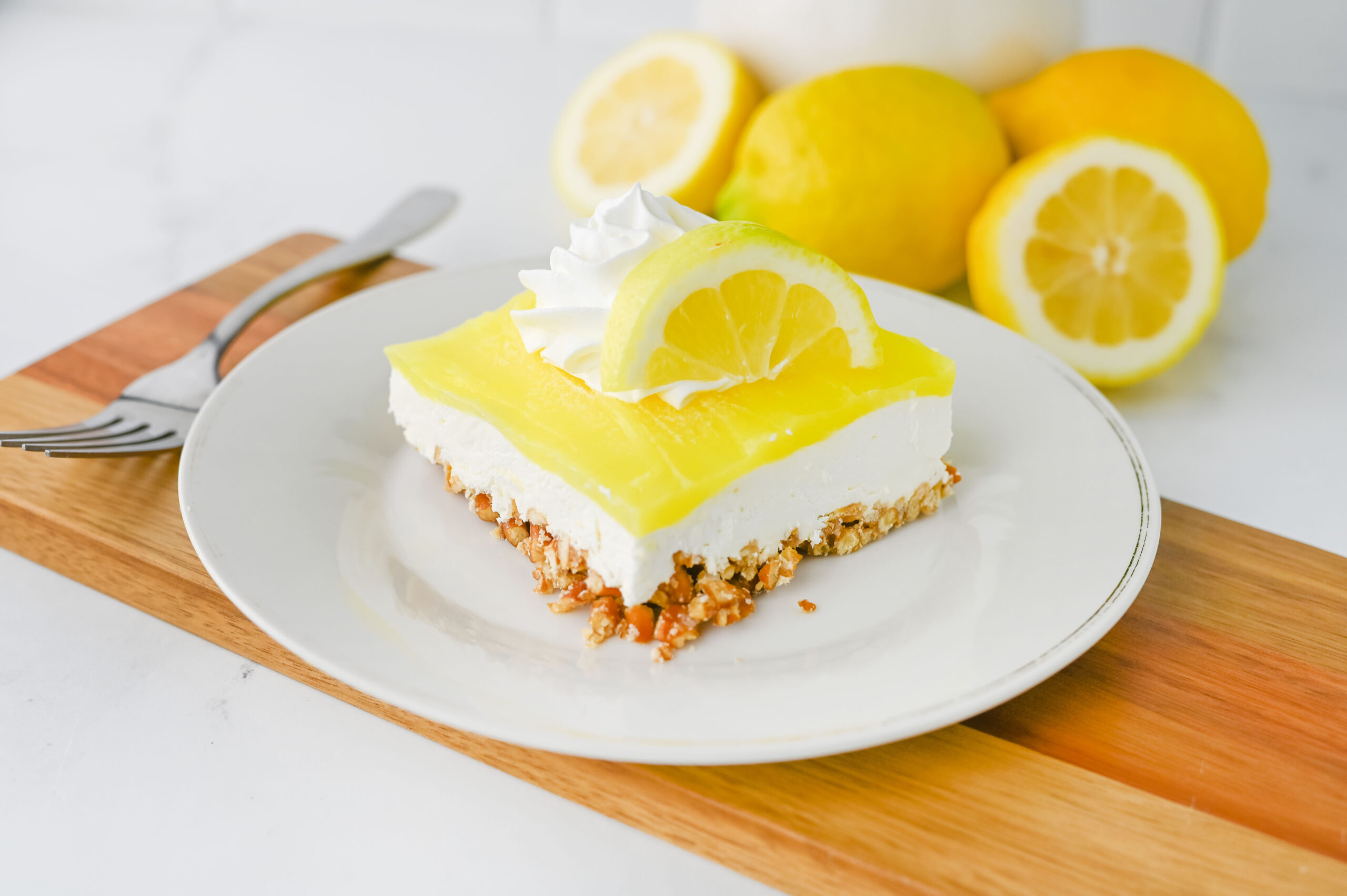no bake lemon dessert salad with whipped topping.