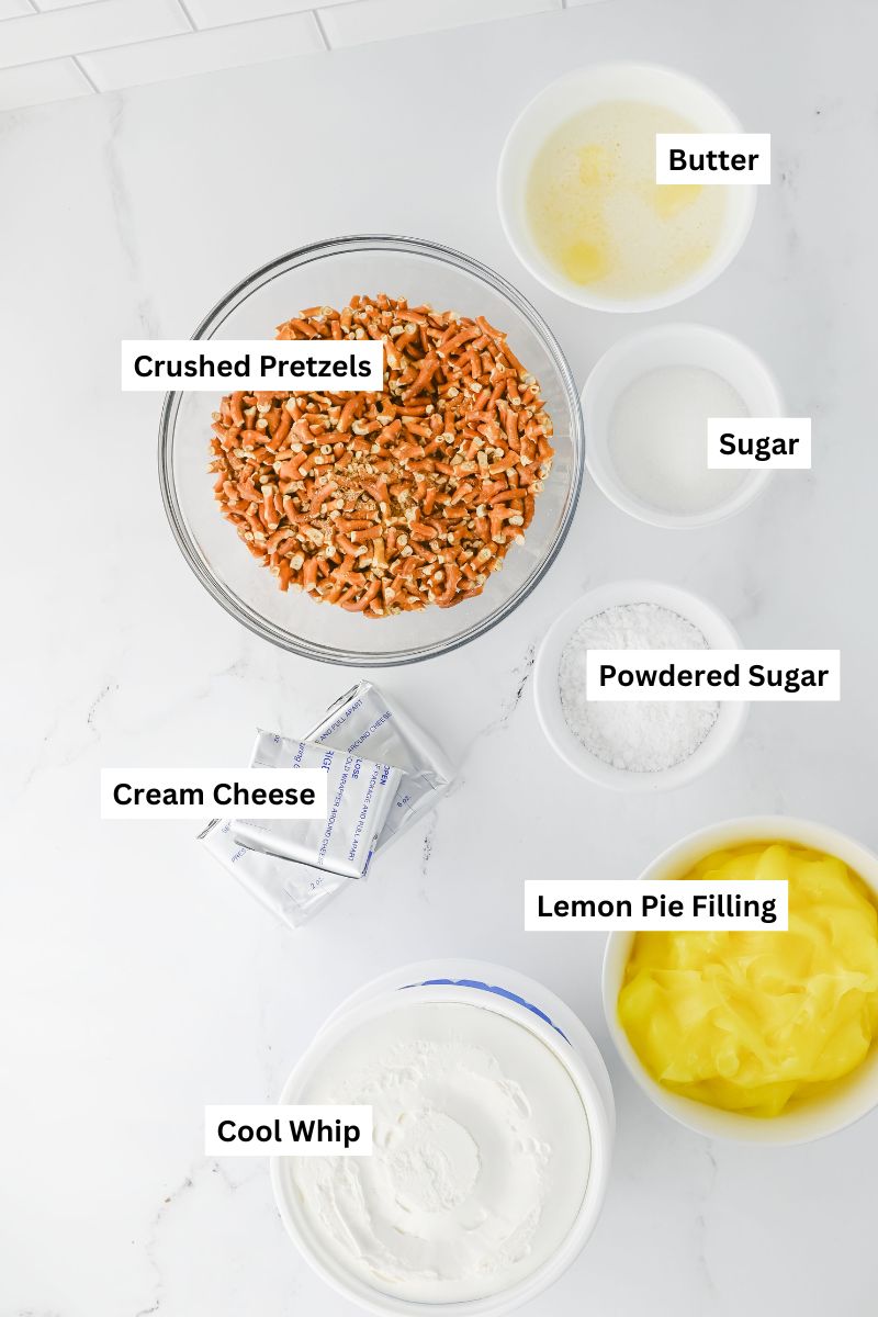 all the ingredients needed to make Lemon Pretzel Salad.