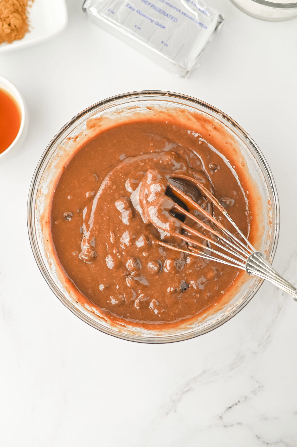 chocolate chips folded into brownie batter.