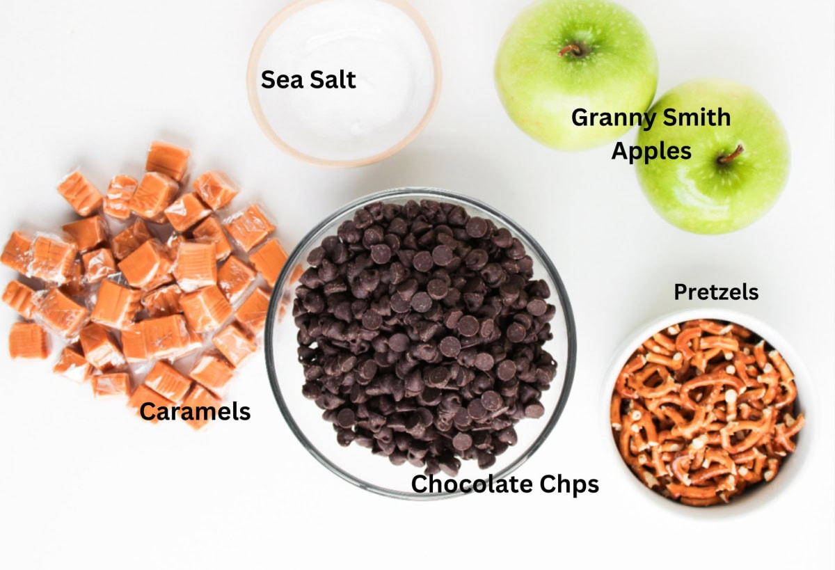 all the ingredients needed to make caramel apple bark.