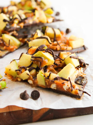 slices of no-bake apple caramel bark ready to serve.