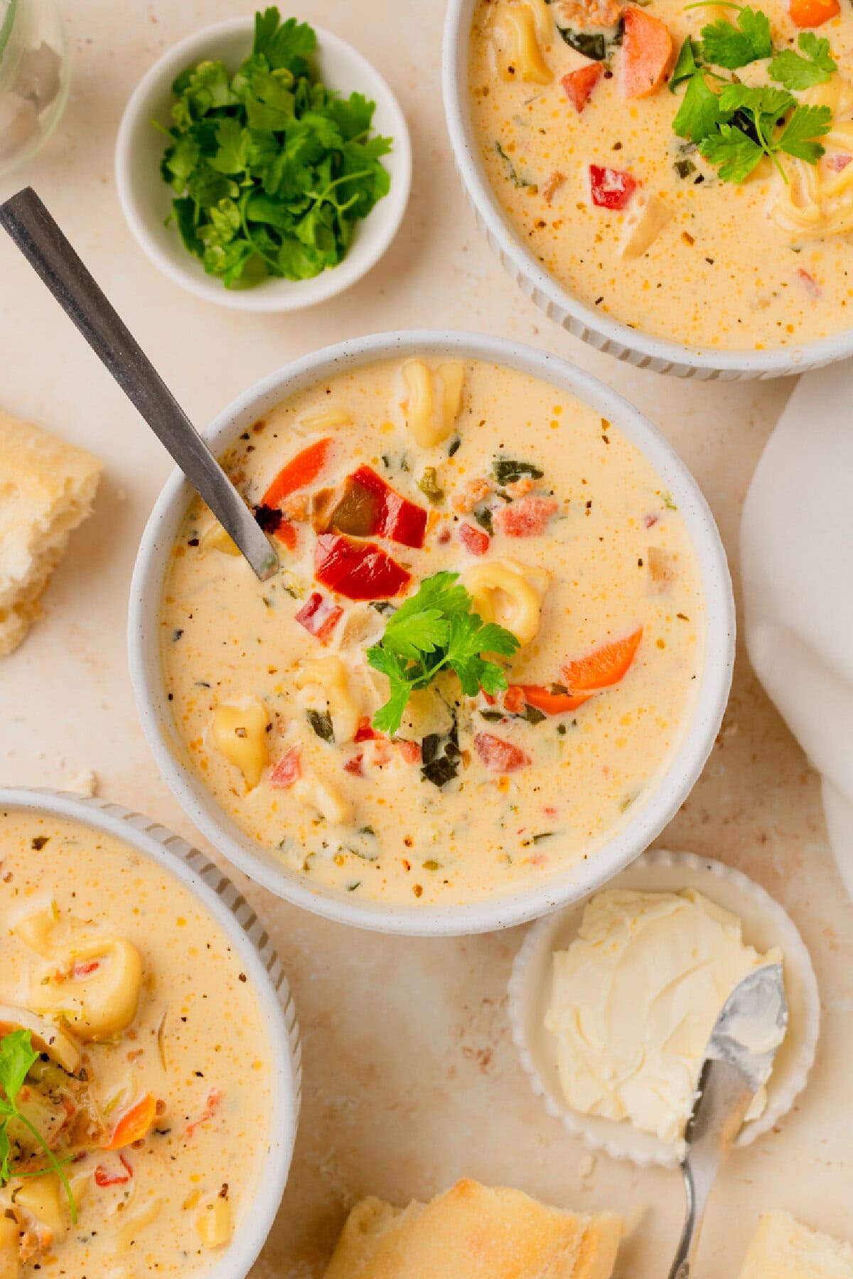 a cream based soup served in bowls ready to enjoy.