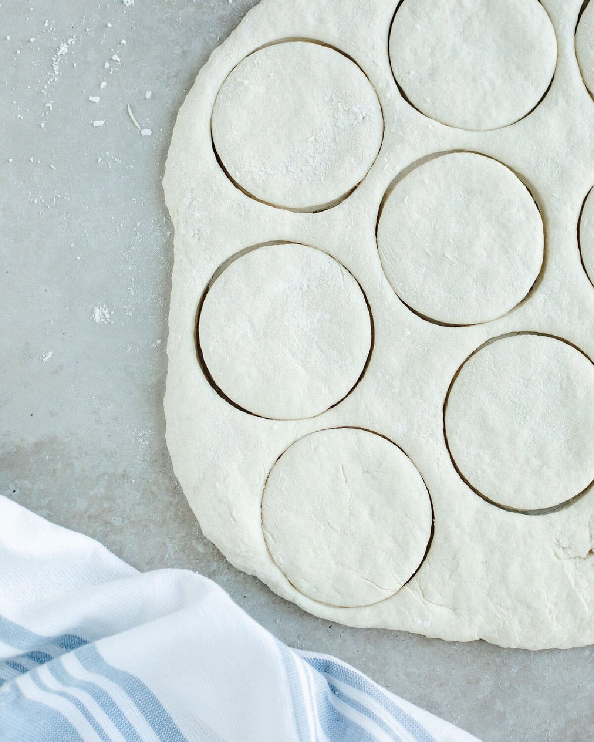 a biscuit cutter slicing into dough.